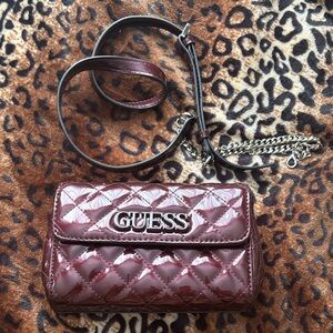 Guess Maroon Patent Quilted Crossbody Bag